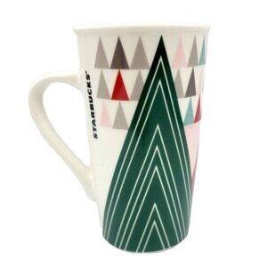 2/$15 Starbucks Holiday Christmas Triangle Tree Mug Ivory Green Red Pink 16oz